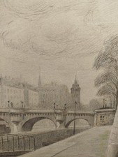 Dessin ancien : L'écluse de la Monnaie au Pont Neuf à Paris 1916 FRANCE