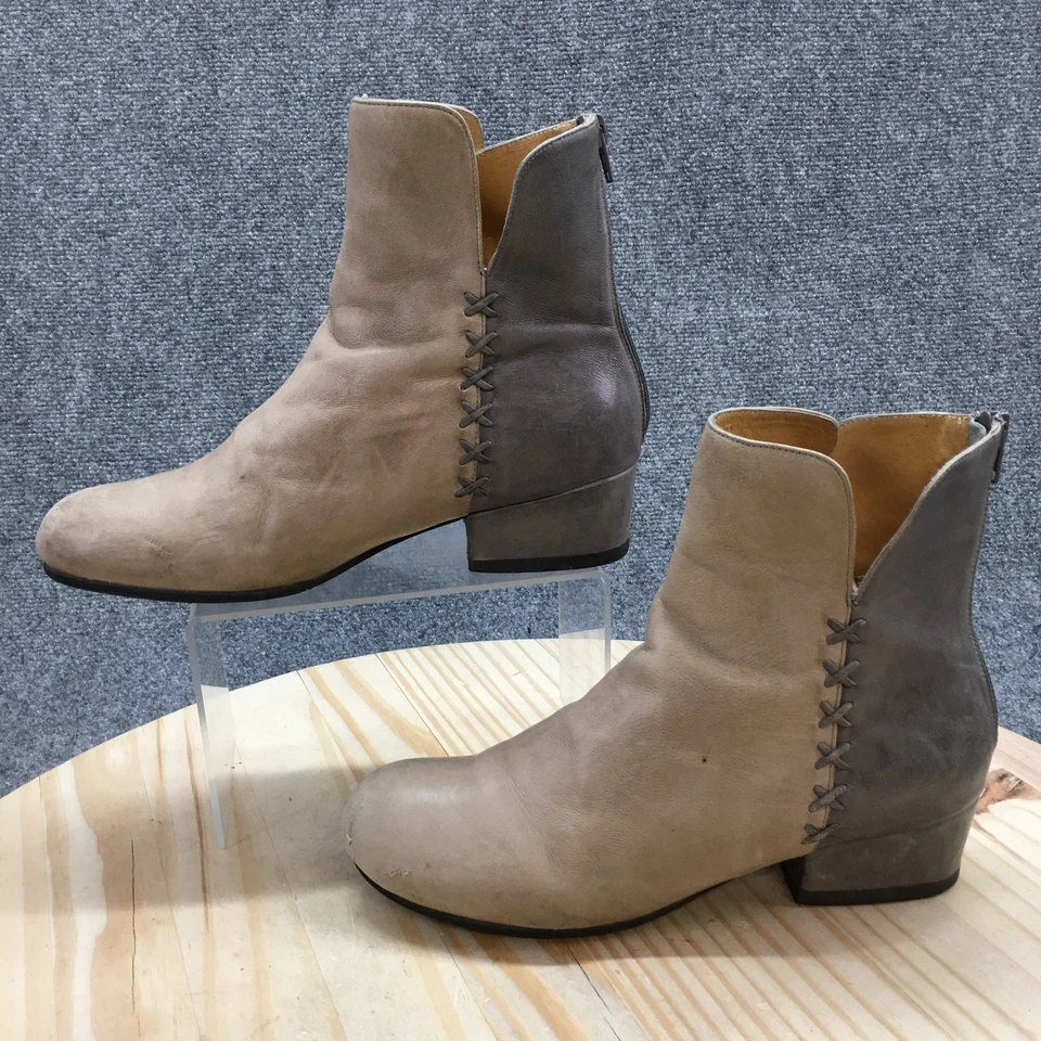 Botines Chocolat Azul Mujer 9 Marrón Kole Punta Redonda Bloque Informal Cuero Foto 3 de 4