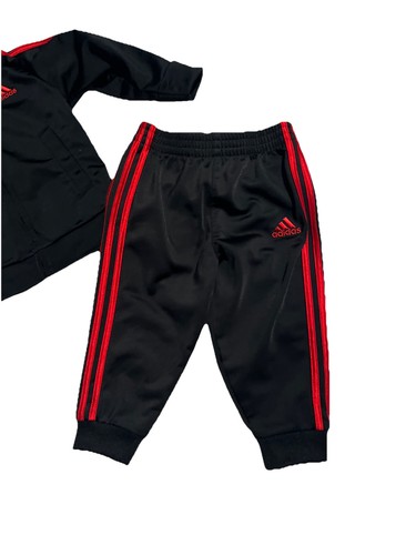 Adidas Tracksuit Baby Boys 12M Black Red Originals 2 Piece Jacket Pants Set - Picture 2 of 5