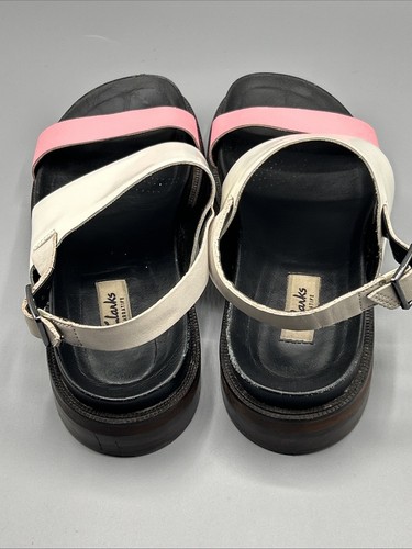 Clarks Ladies Narrative Chunky Leather Flatform Sandals UK Size 4 D White/Pink - Picture 3 of 5