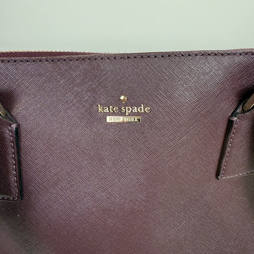 Kate Spade Pflaume Saffiano Leder große Beuteltasche Tasche Reißverschluss oben gestreift innen - Bild 2 von 14