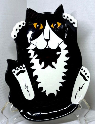 Adorabile piatto da portata in ceramica gatto smoking - "Gatti di Nina Lyman" 9"x7" - Foto 2 di 12
