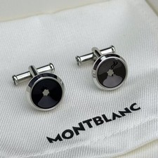 Montblanc Star cufflinks round shape in stainless steel with a black resin inlay