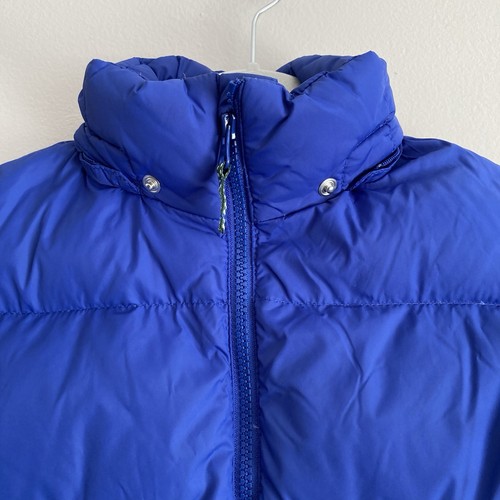 Lands End Boys Blue Down Puffer Jacket Size 7-8 No Hood Full Zip Pockets Winter - Picture 2 of 8