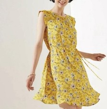 LOFT Yellow Floral Dress. Cap sleeves and ruffled bottom.
