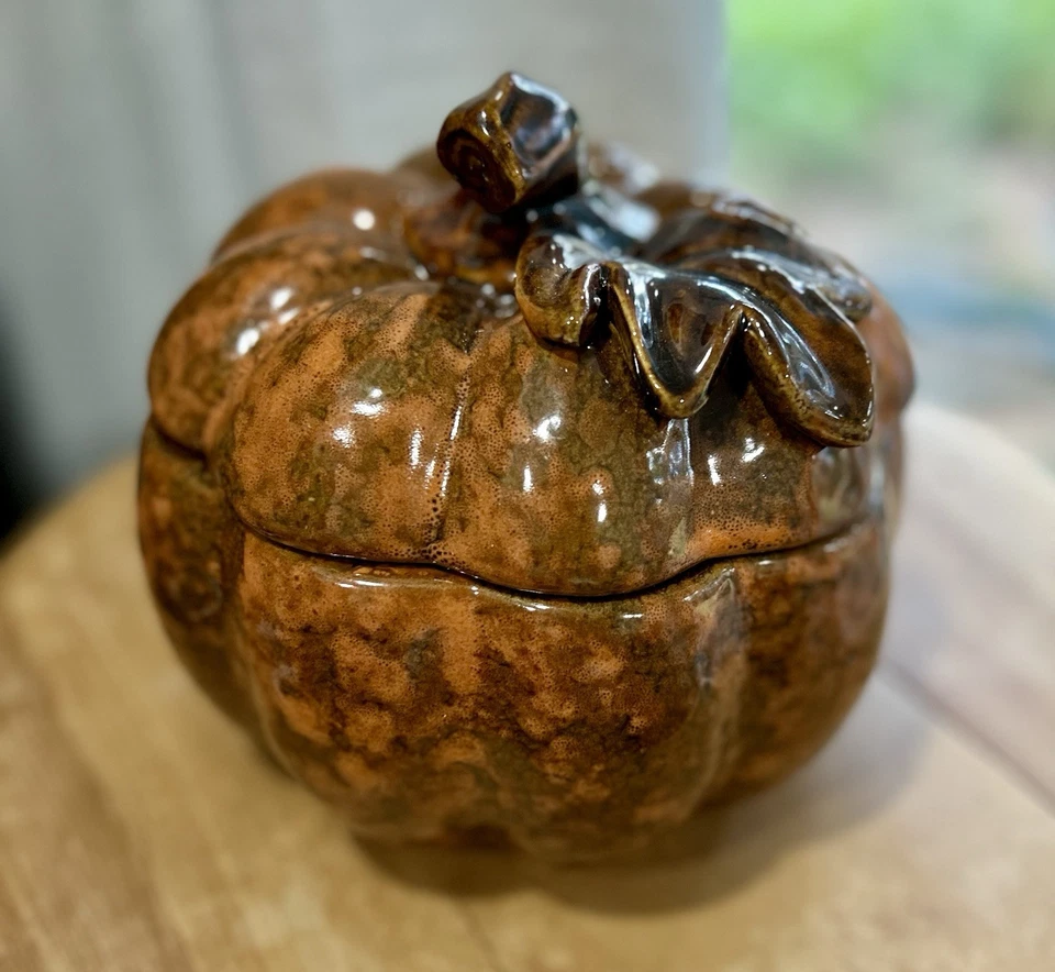 Tarro de galletas de calabaza plato de caramelo plato de cerámica esmaltada decoración de otoño Foto 2 de 4