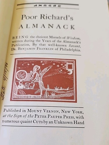 Benjamin Franklin POOR RICHARD'S ALMANACK Peter Pauper Press Book - Picture 3 of 3