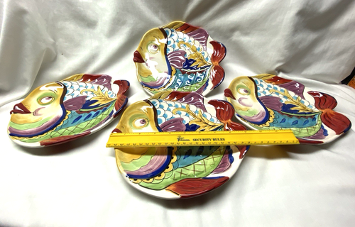 Set of 4 Dario Farrucci Hand Painted FISH Shaped 9” Dinner Plates - Picture 4 of 6