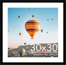 30x30 Black Picture Frame with 24x24 Mat, Shatter Resistant Plexiglass
