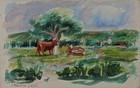 WILLIAM CROSBIE (1915-1999) Watercolour Painting COWS IN LANDSCAPE 1966