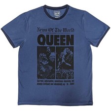 Men's Queen News Of The World 40th Front Page T-shirt X-Large Denim Blue
