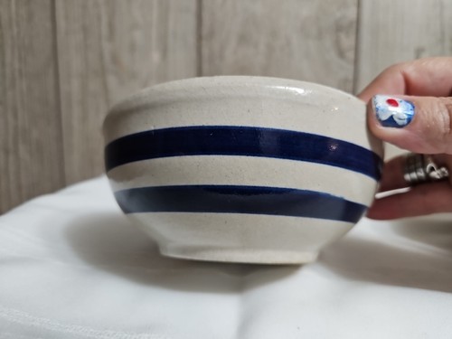 R.R.P. RRP ROSEVILLE POTTERY Lt Gray/Blue Stripes, SOUP CEREAL BOWLS, Set of 3 - Picture 5 of 22