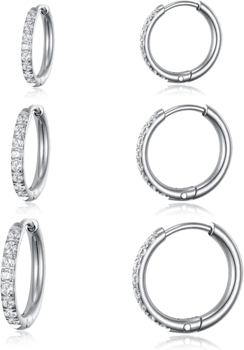 Set Orecchini Chirurgici in Acciaio Inox 316L, Orecchini a Cerchio Huggie Ipoallergenici, - Foto 12 di 12
