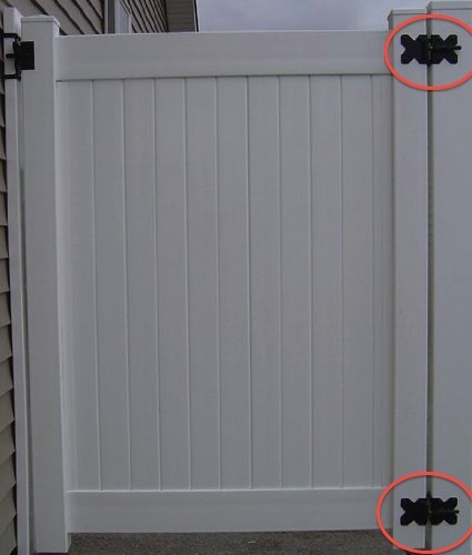 Vinyl Fence Gate Hinges (Vinyl, PVC Fencing) - Black or White Powder Coated - Picture 3 of 6