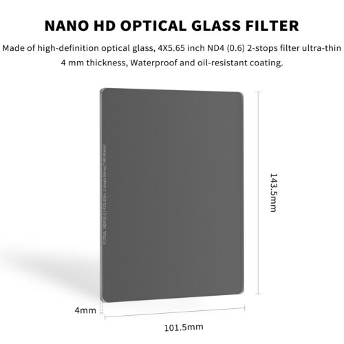 FOTGA 4X5.65"ND0.6 (2-stop) Square Neutral Density ND Filter Glass for Matte Box - Picture 5 of 10
