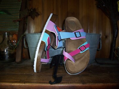 WONDER NATION GIRLS SANDALS SHOES SIZE 4 PINK BLUE OPEN TOE CASUAL SUMMER STYLIS