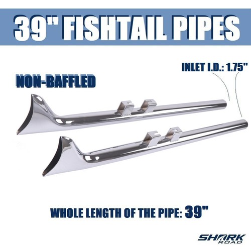 39”Fishtail Exhaust Pipe Slip Ons for Harley Touring Road King 1995-2016 Chrome - Picture 5 of 11