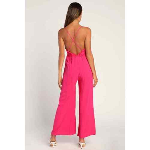 Lulu's Jump to It Magenta Backless Ruffled Wide-Leg Jumpsuit Size XL NWT - Bild 3 von 5