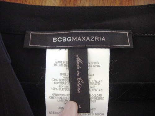 Vintage A++ 90's Y2K Sheer & Solid Black BCBGMAXAZRIA L/S Silk Blouse Top L - Picture 7 of 8