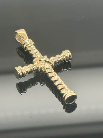 18K Solid Yellow Gold Rope Design Cross Pendant / Rope Gold Pendant ...
