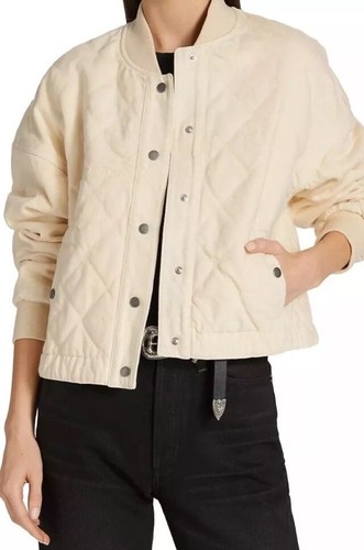 $395 Rag & Bone Women's Beige Quilted Cropped Denim Coat Jacket Size L - Picture 7 of 12