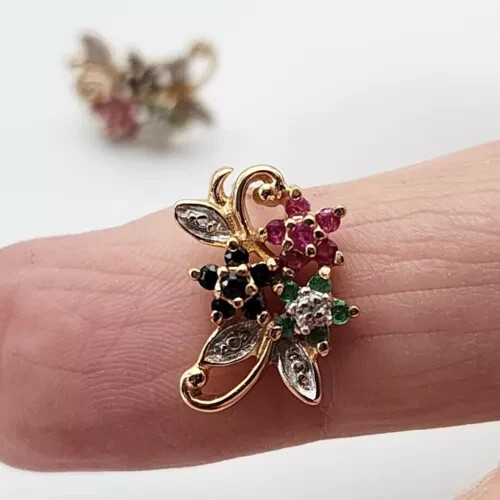 2Ct Round Cut Ruby & Emerald Simulated Stud Earrings 14K Yellow Gold Over Silver - Picture 2 of 7