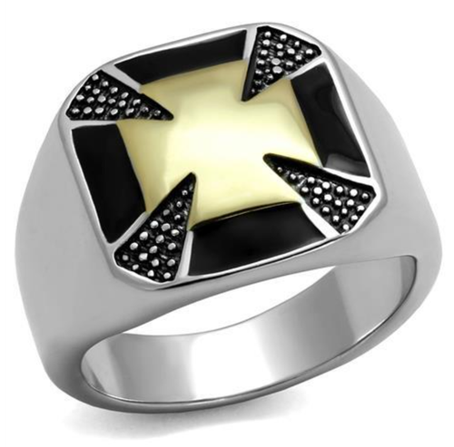 Men's Stainless Steel IP Gold Accent Epoxy in Jet  Ring - Bild 1 von 4