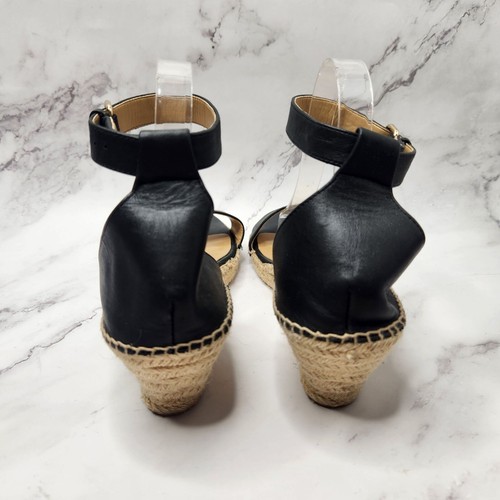 Talbots Black Leather Ankle Strap Espadrille Wedge Sandals Women's 10.5 - Picture 4 of 10