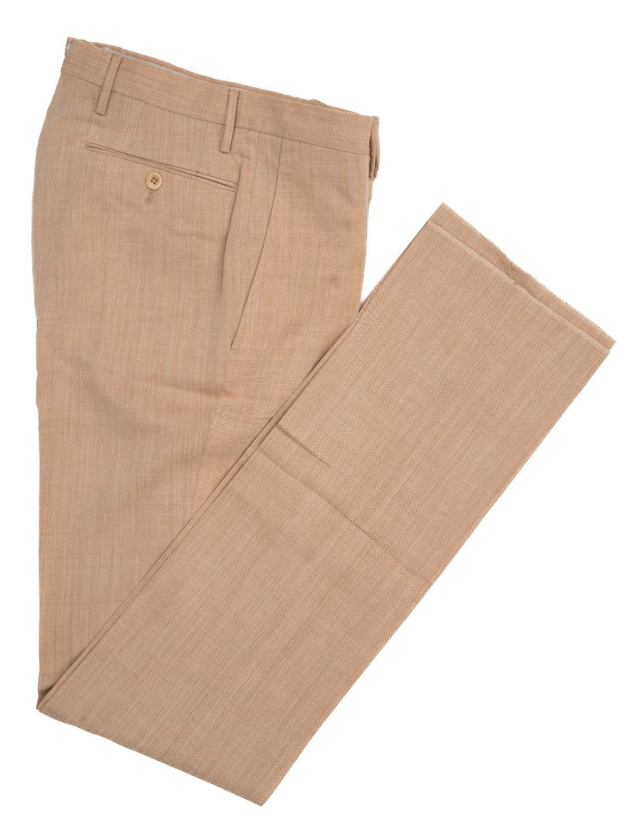 INCOTEX Brown Dress Pants Herringbone Wool Slim Fit Flat Front 26 (EU 42)