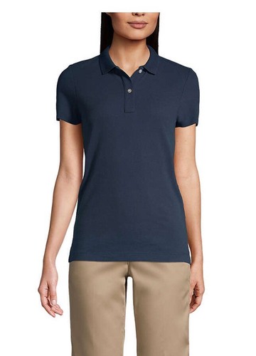 Lands' End Damen Kurzarm feminines Mesh Polo Shirt Größe Small marineblau neu im Karton
