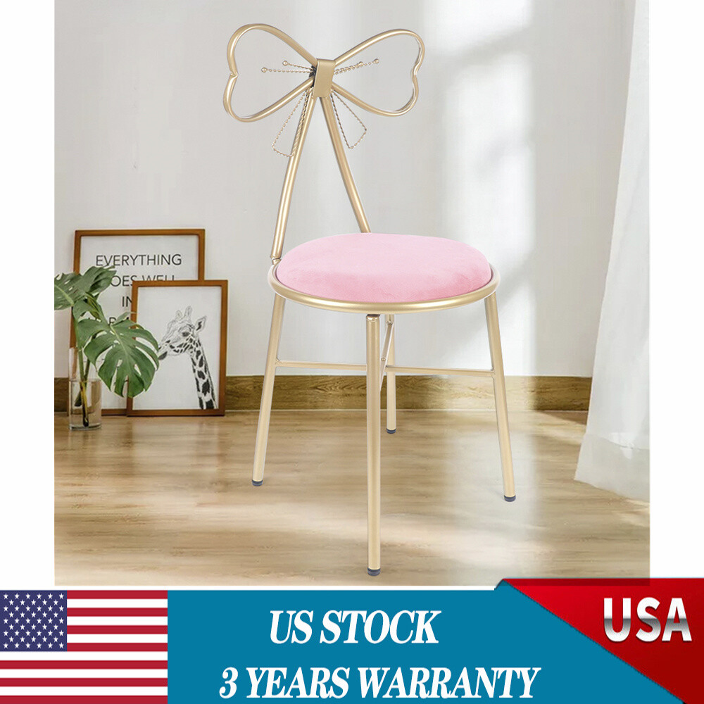 Pink Bow Backrest Princess Chair Butterfly Shaped Armless Makeup Vanity ...