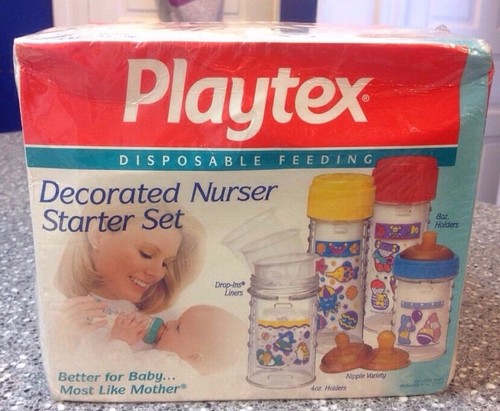 VINTAGE Playtex Drop-Ins ORIG DECORATED NURSER GIFT SET NIPPLES LINERS BOTTLES - Picture 6 of 11