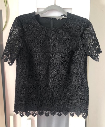 125 £ Reiss Garda schwarze kurzärmlige Spitzenbluse UK 8 - Bild 3 von 8