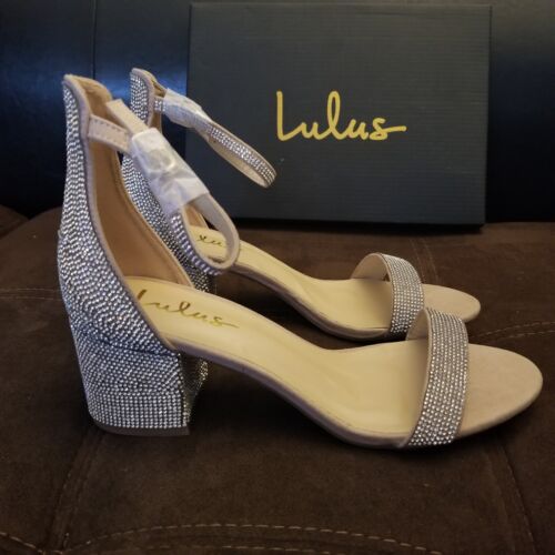 Lulus Harper Rhinestone Neutral Heels Ankle Strappy Sandal Shoe Women's 7.5 - Picture 2 of 8