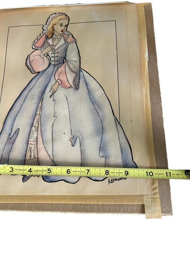 Vintage Watercolor Colonial Woman Cutout Signed K.Remington Estate Find READ - Picture 7 of 9