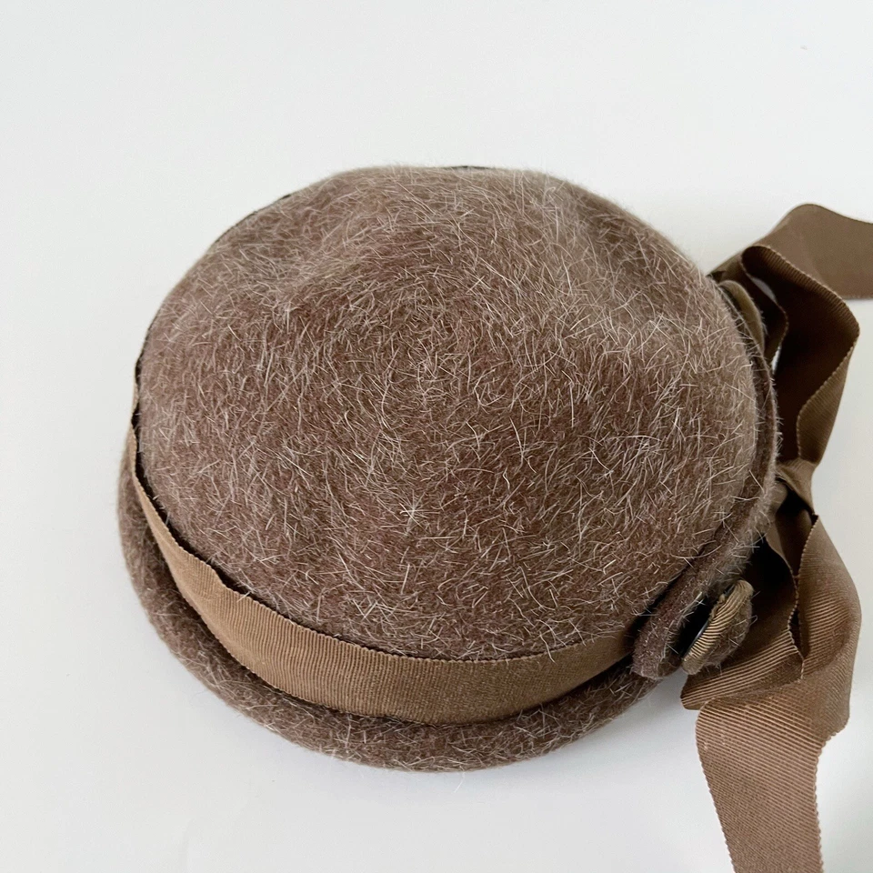 De colección Sombrero Para Mujer Marrón Piel y Lana Iglesia Dama Pastillero Domingo Película Utilería Foto 4 de 4