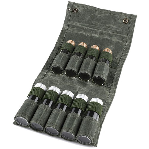 Camping Portable Spice Bag with 9 Mini Jars Canvas Condiments Storage Holder BBQ - Picture 7 of 14