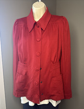 CABI red Blazer Spencer Jacket #3906 Mouline Rouge Red Pockets Stretch Sz S 8 10