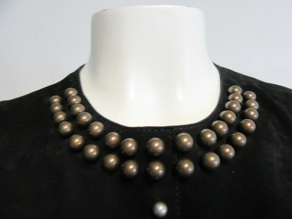 LANVIN 黑色绒面革上衣,带青铜/银色珍珠珠,尺寸 40 — 第 2/4 张图片