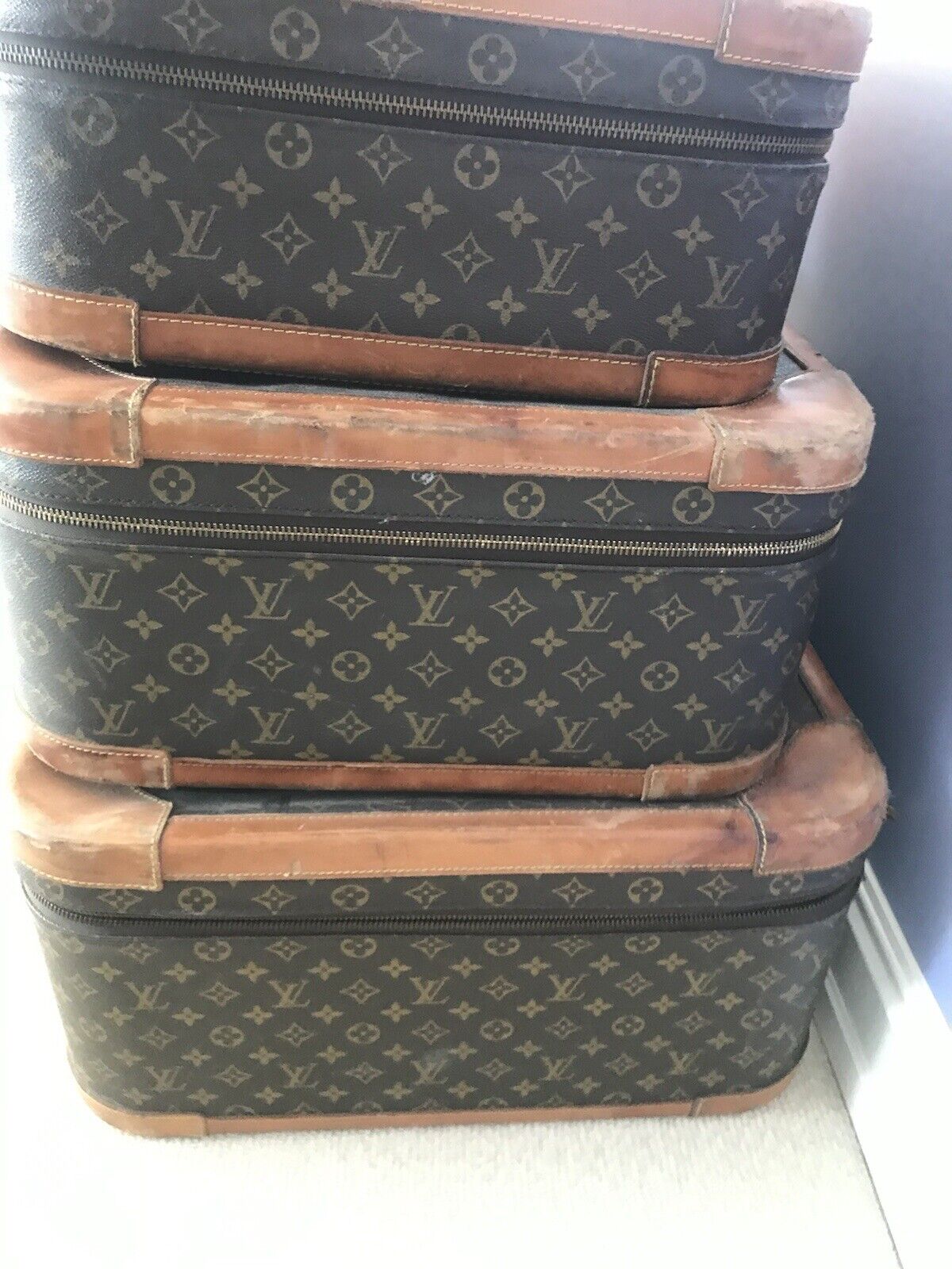 Ruby Lane 3pc Vintage Louis Vuitton Suitcases Trunks Luggage Set w Keys