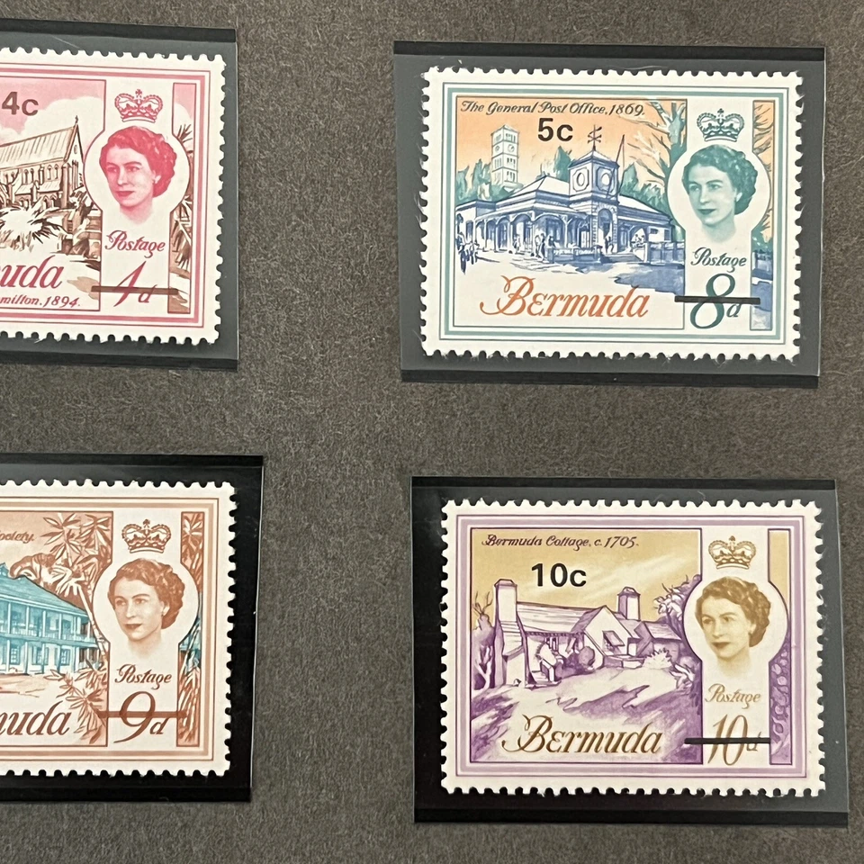 GORGEOUS BERMUDA OVERPRINT MNH OG STAMPS SHORT SET LOT QUEEN ELIZABETH II - Image 3 of 4