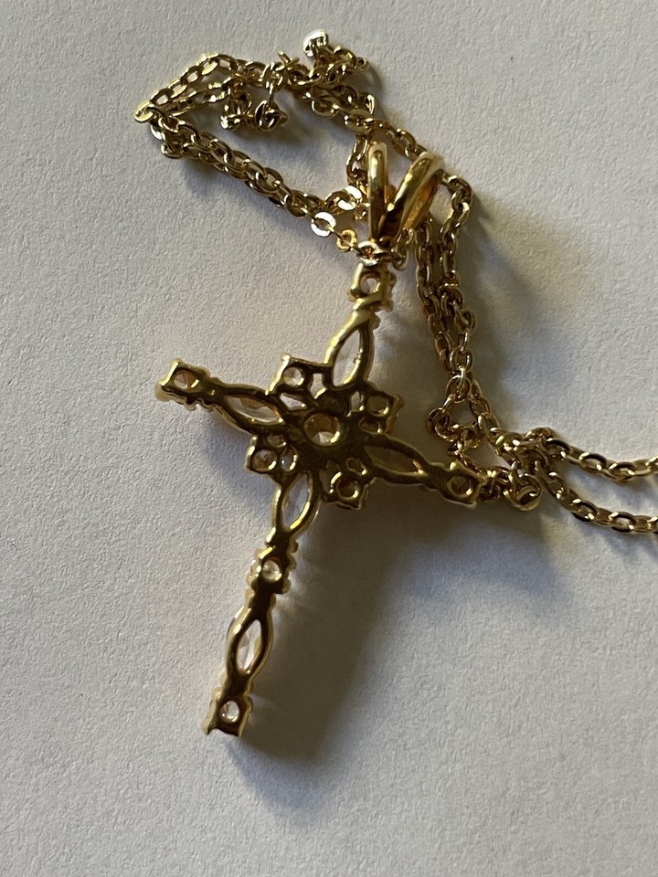 🌼14KT GE LIND Gold Cross Pendant Necklace W Rhinestones Vtg eBay