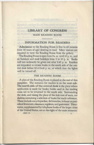 1932 INFORMAZIONI PER LETTORI Nella Sala di Lettura Principale, Biblioteca del Congresso - Foto 4 di 6