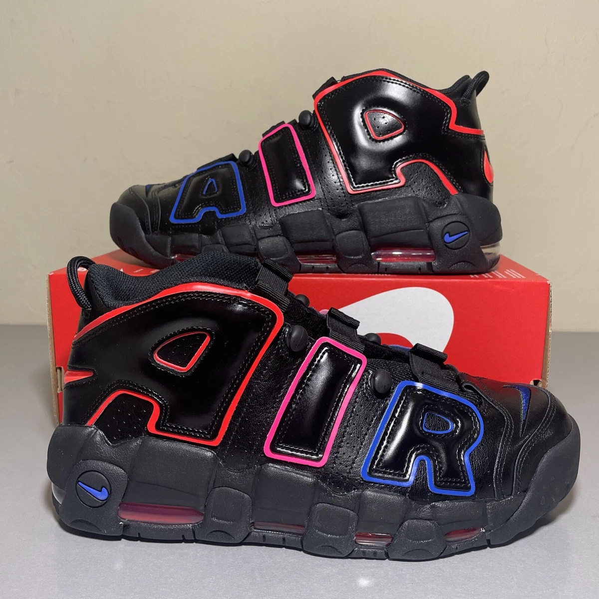 Nike Air More Uptempo 96 Electric Black Bright Crimson Blue SIZE