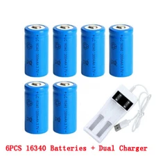 16340 3.7V Li-ion Battery 1300mAh Rechargeable CR123A Batteries & Smart Charger