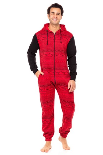 Herren Unisex Aztekenmuster 1Onesie Pyjama - Kapuze Reißverschluss Overall Nachtwäsche - Bild 41 von 66