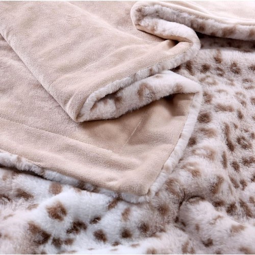 Sedona House Fuzzy Faux Fur Throw Sand Leopard Blanket,Lightweight Plush Cozy - Picture 8 of 10