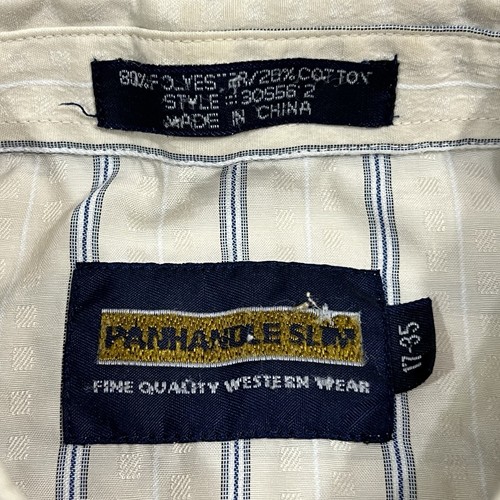 Panhandle Slim Pearl Snap Shirt Mens 17-35 Beige Blue Striped Cowboy Western VTG - Picture 9 of 12