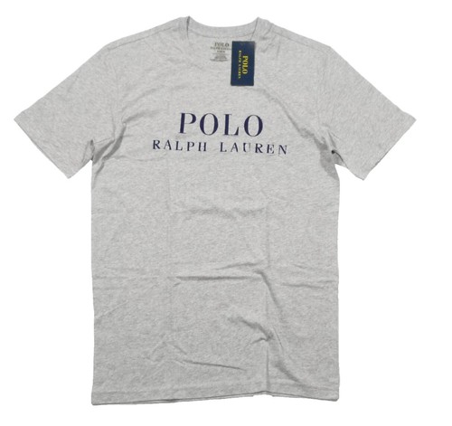 Neu ohne Etikett Polo Ralph Lauren grau meliert Logo Grafikdruck Rundhalsausschnitt Schlaf-T-Shirt