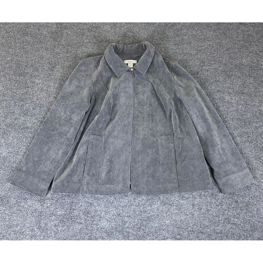 VETEMENTS CJ Banks giacca velluto a coste donna taglie forti 1X grigio zip davanti manica lunga